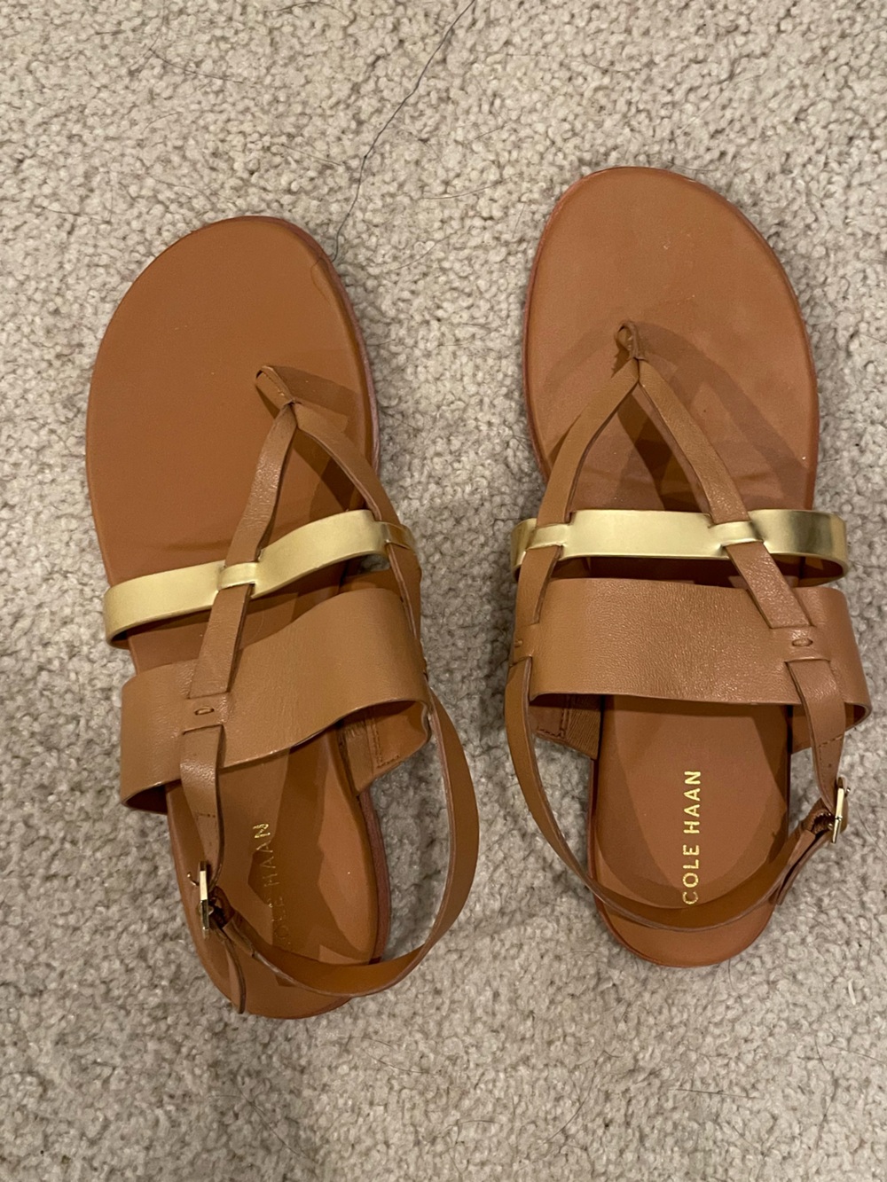 Cole Haan Brown Leather Sandals with Gold Strap